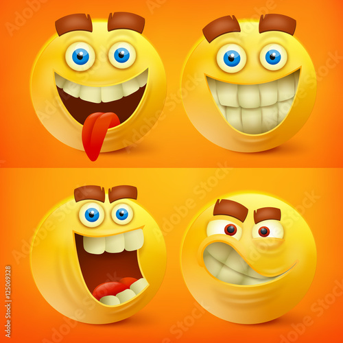 Set of yellow smiley characters with different emotions