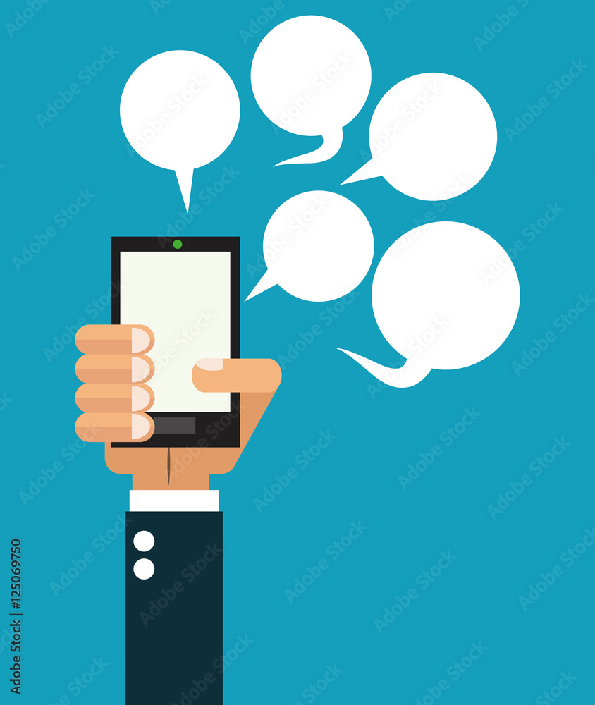Smartphone and bubbles icon. Mobile people theme. Colorful design. Vector illustration