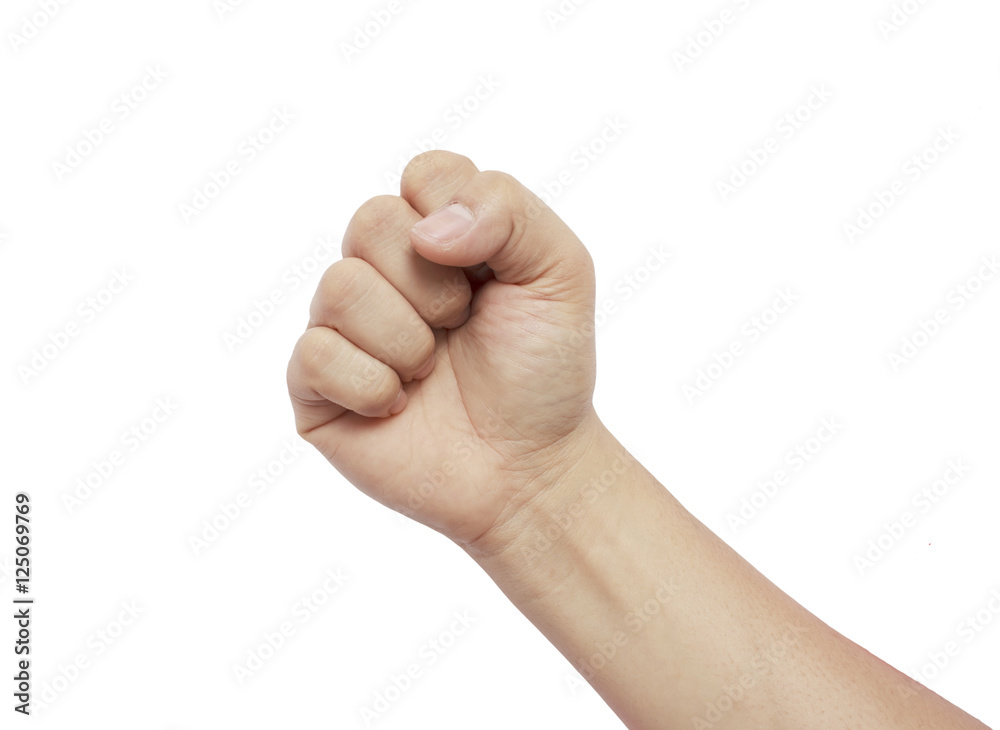 Male clenched fist, isolated on a white background Male clenched fist, isolated on a white background