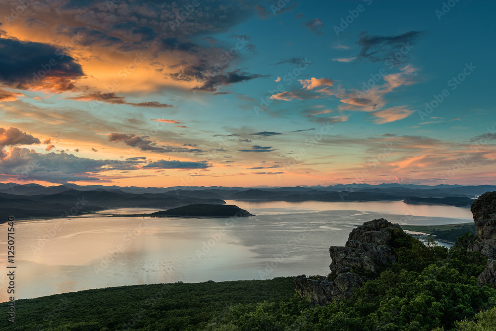 Russia Far East Region Sea of Japan. Beautiful sunrise in the Gulf of Vladimir. Russia Far East Region Sea of Japan. Beautiful sunrise in the Gulf of Vladimir.