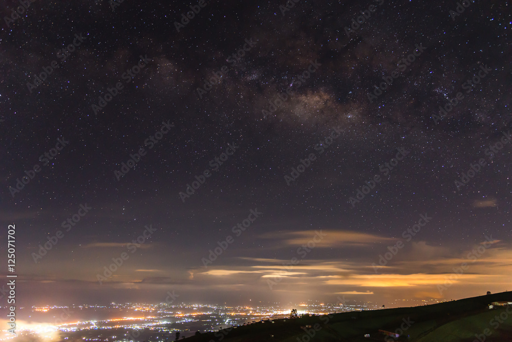mountain landscape milky way in thailand at Phu Thap Boek