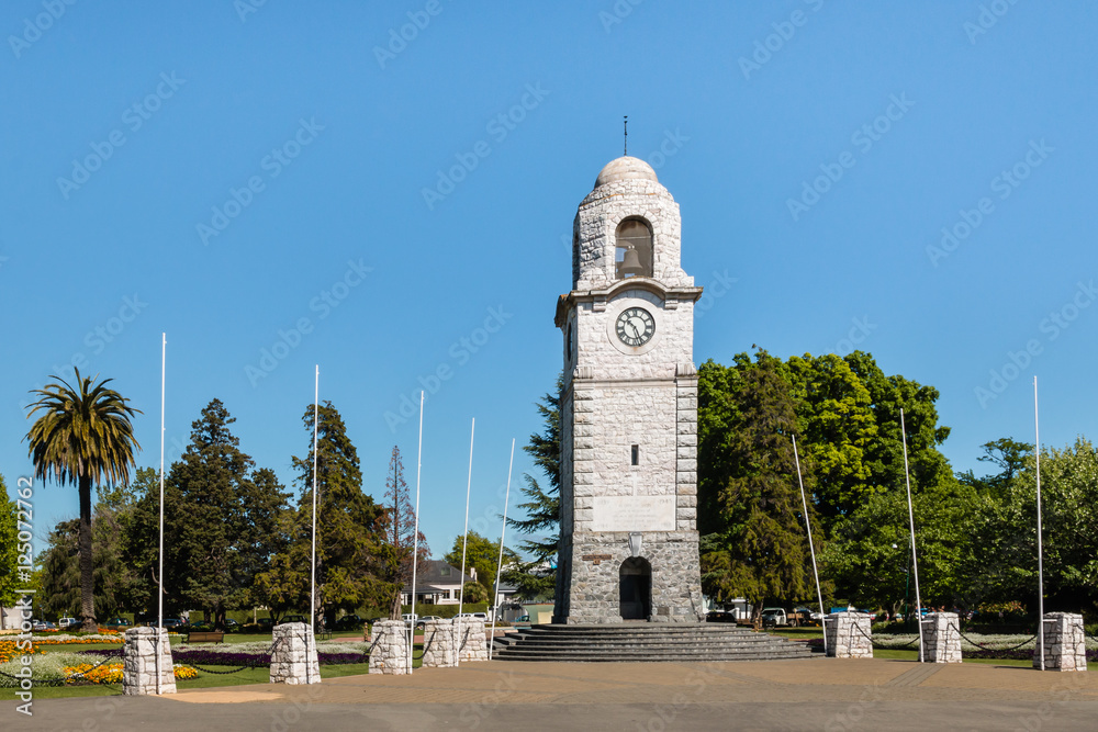 clock tower at Seymour Square in Blenheim town in New Zealand