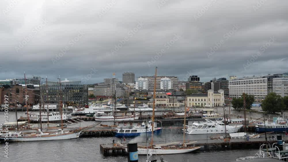 Time Lapse of People & Boats in Oslo Harbor - Oslo Norway Europe Time Lapse of People & Boats in Oslo Harbor - Oslo Norway Europe