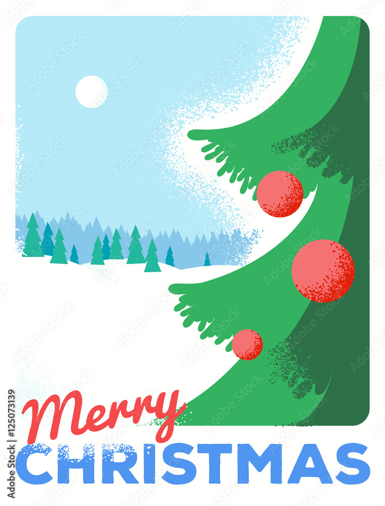Christmas greeting card with fir, retro styled with scratched pa