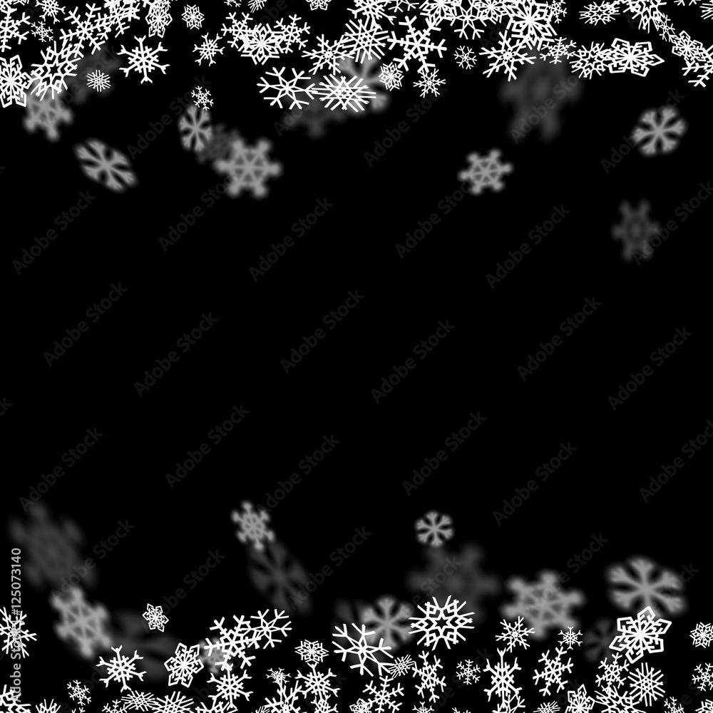 Snowfall background with snowflakes blurred in the dark