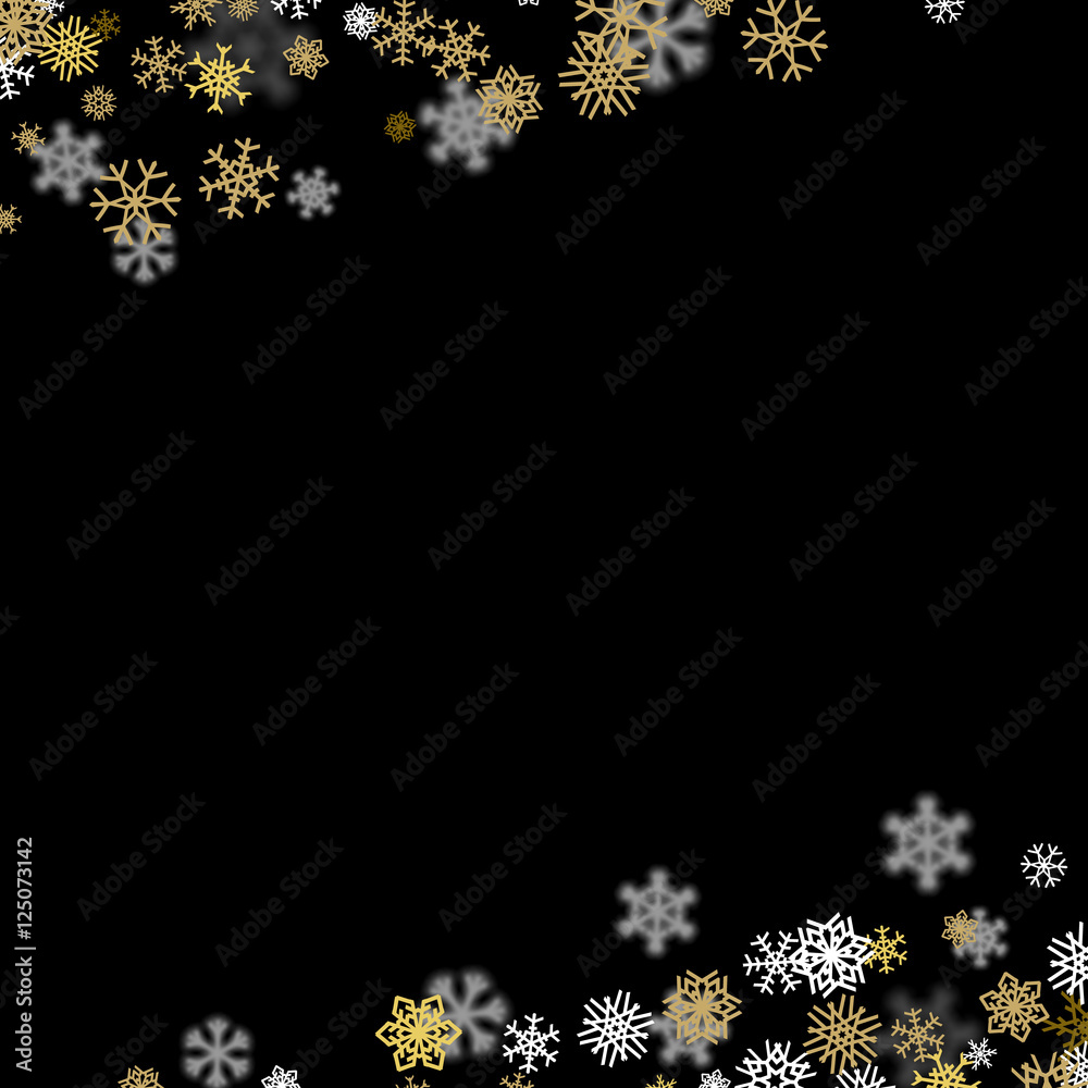 Snowfall background with golden snowflakes blurred in the dark Snowfall background with golden snowflakes blurred in the dark