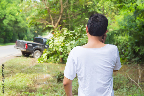 Male Driver Making Phone Call After auto Accident © sundaymorning