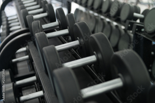 Rows Of Dumbbells In The Gym