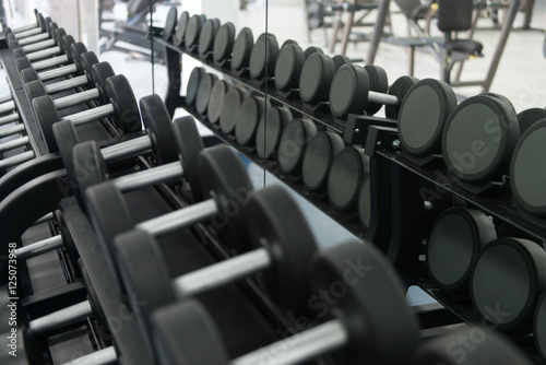Rows Of Dumbbells In The Gym