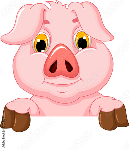 pig cartoon with blank board