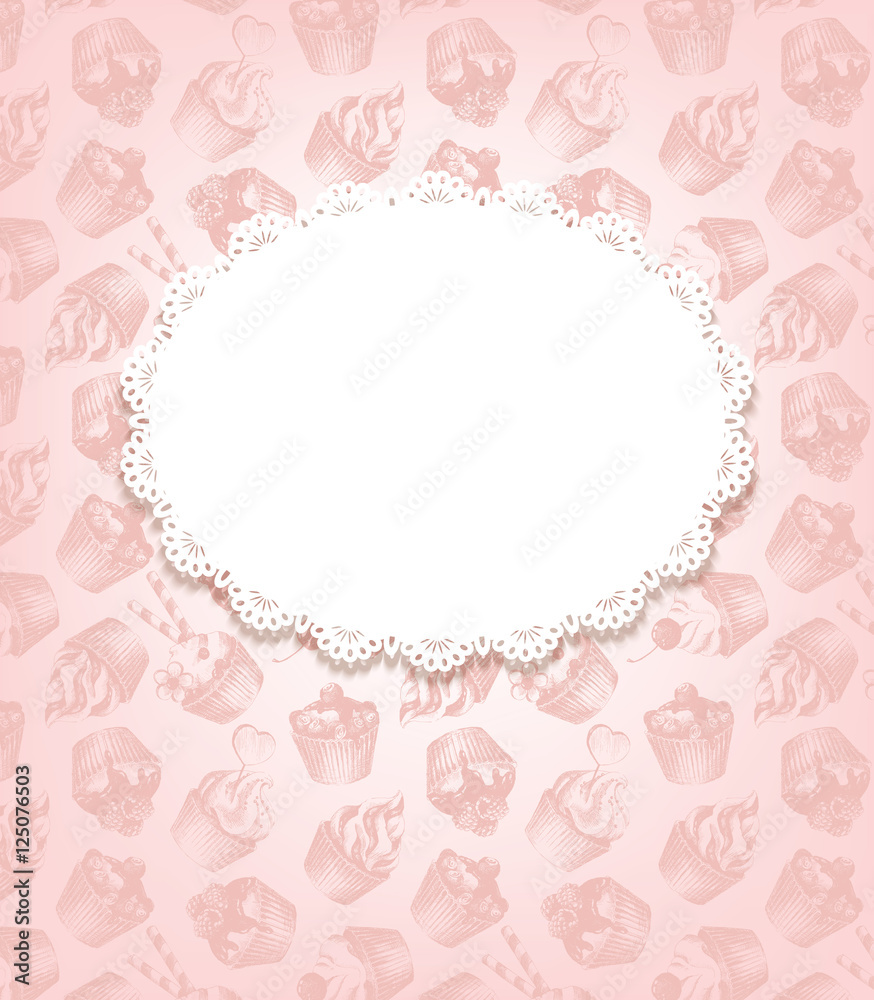 Retro background with cupcakes and doily.Vector illustration Retro background with cupcakes and doily.Vector illustration