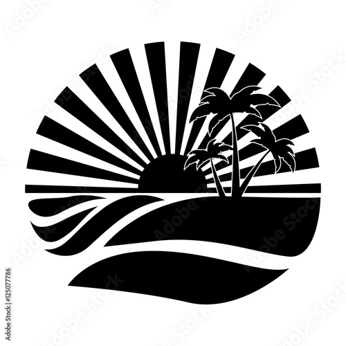 emblem style tropical island icon image vector illustration 