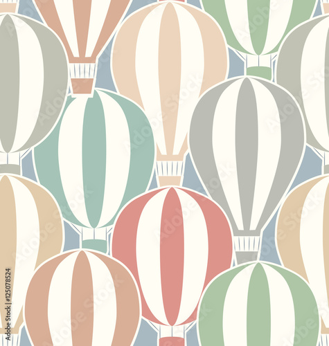 Seamless vintage texture with stickers hot air balloons. Vector children's background for your creativity