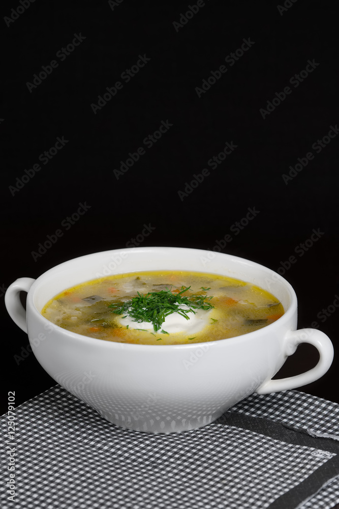 Hot plate with fat onion soup Hot plate with fat onion soup