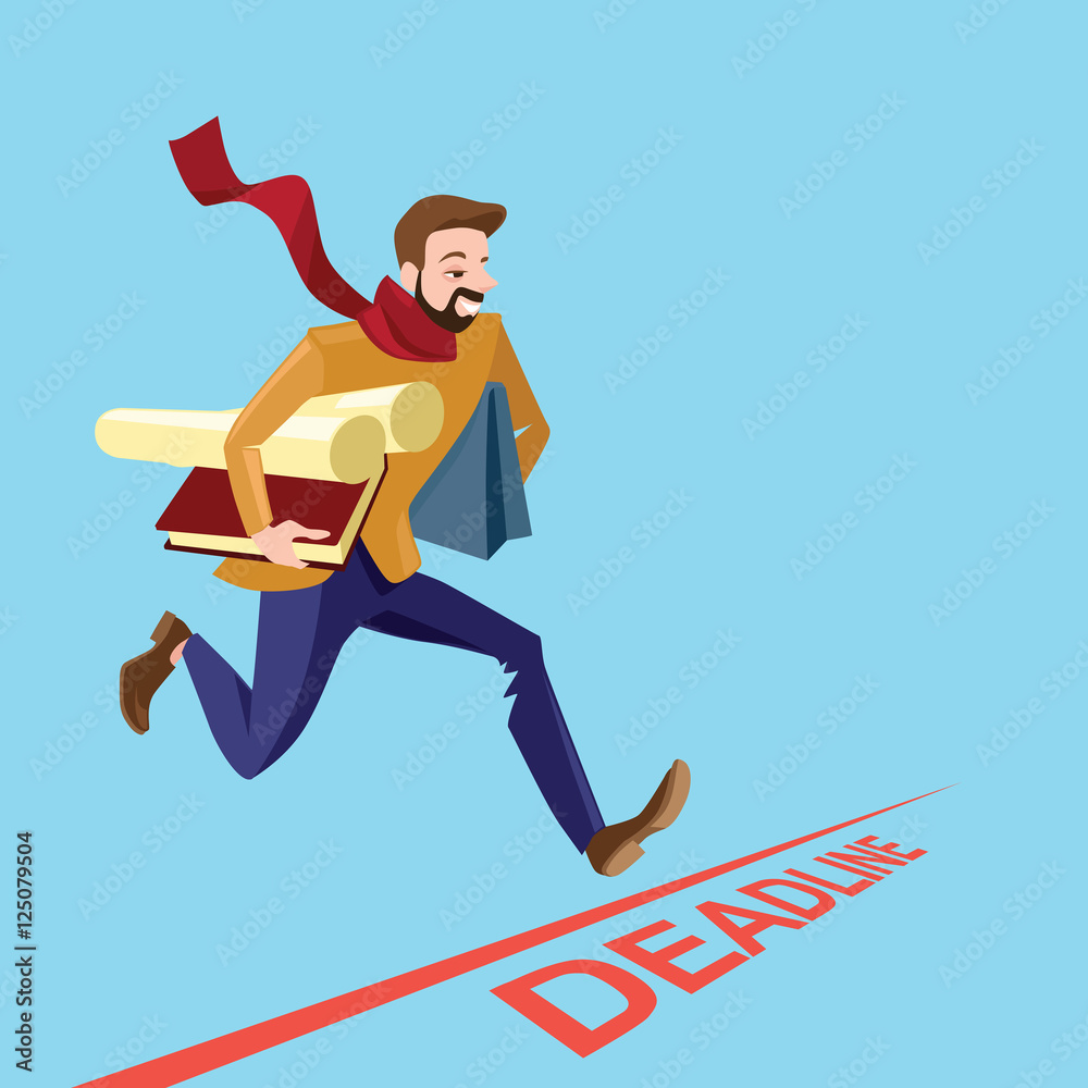 Happy young man crosses the finish line. Job well done. Vector illustration  in cartoon style Stock Vector | Adobe Stock