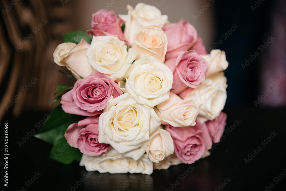 Wedding bouquet. Bride and groom