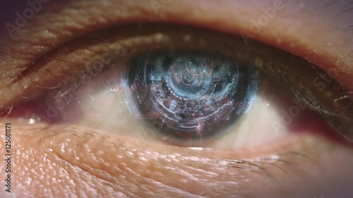 4K complex futuristic eye interface/HUD. Animated and three dimensional. Seamless loop.