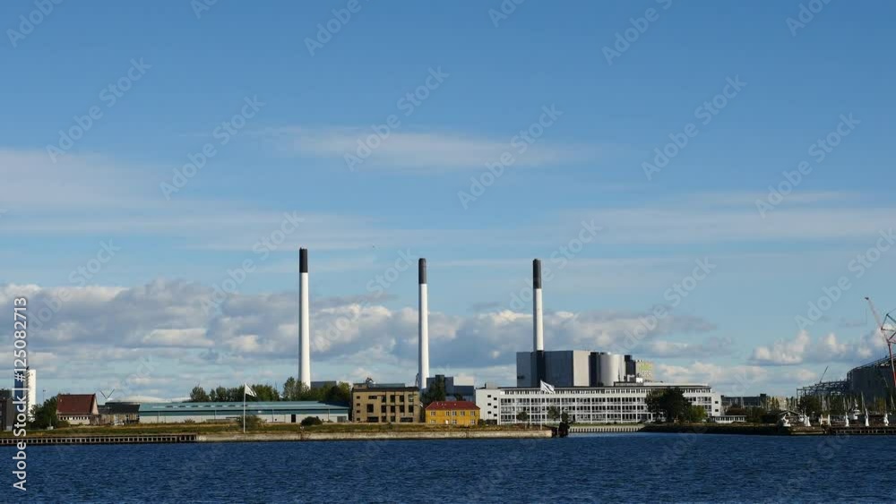 Zoom Out of Modern Power Plant in Copenhagen Denmark Zoom Out of Modern Power Plant in Copenhagen Denmark