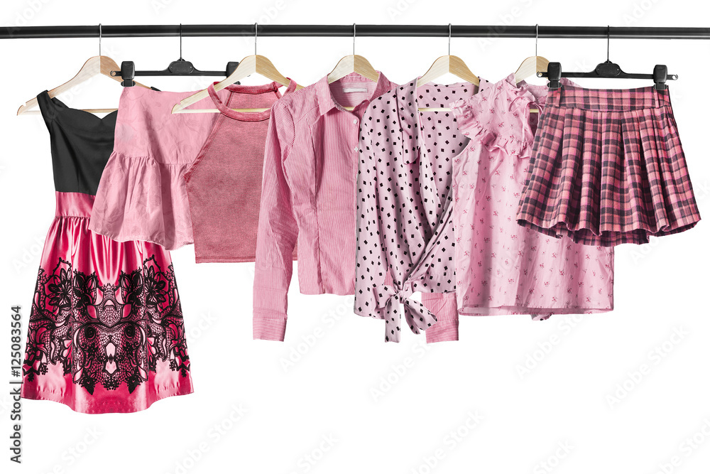 Pink clothes on clothes racks Pink clothes on clothes racks