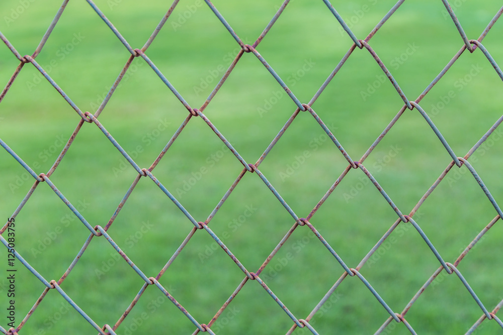Pattern rust wall with blurry background of green grass Pattern rust wall with blurry background of green grass