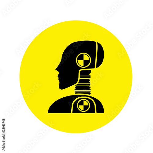 Icono plano crash test dummy en circulo amarillo