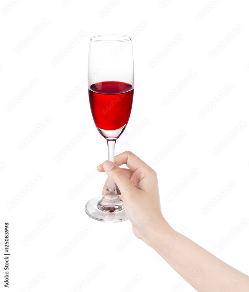 Wine glass in the hand isolated on a white background.