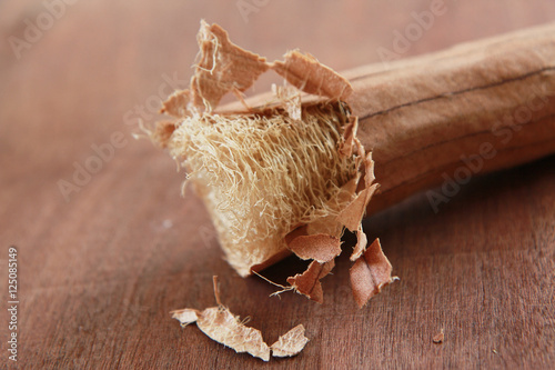 Dry Luffa on wooden 