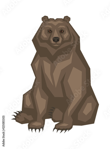 Brown grizzly bear. Vector image of a predatory animal. Isolated on a white background.