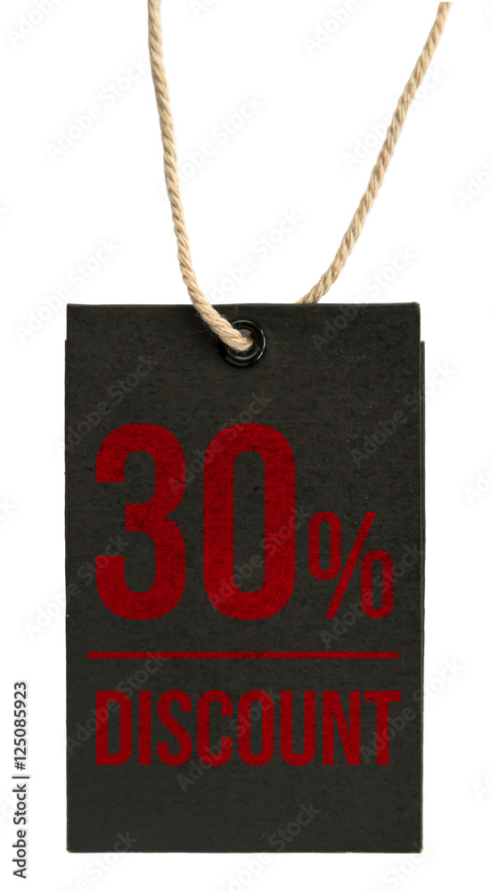 discount 90%. Paper labels (Tag) with different discount rates on white background