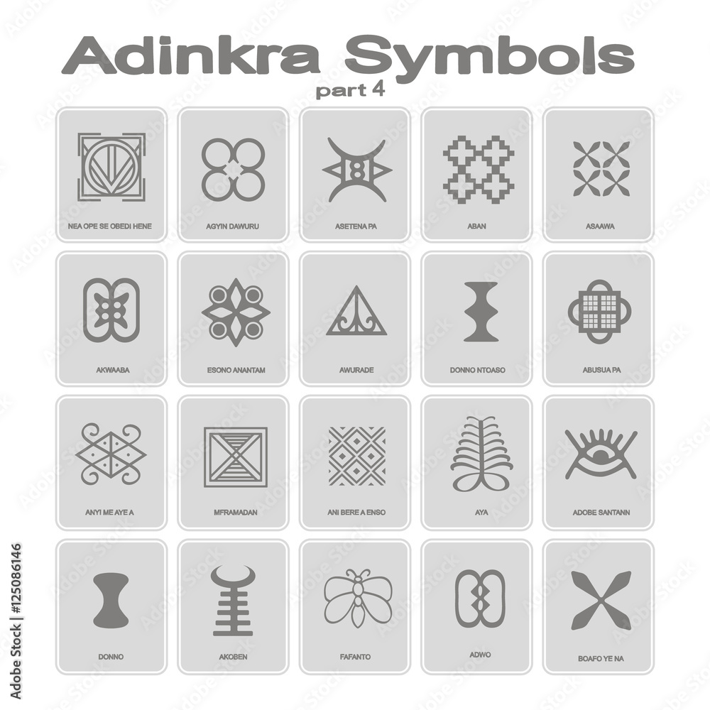 set of monochrome icons with adinkra symbols for your design