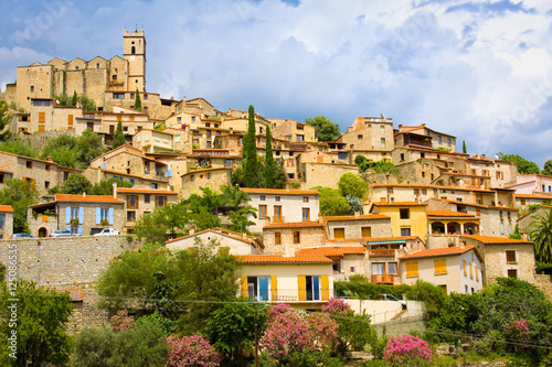 View of the village of Eus in Pyrenees-Orientales, Languedoc-Roussillon. Eus is listed as one of the 100 most beautiful villages in France