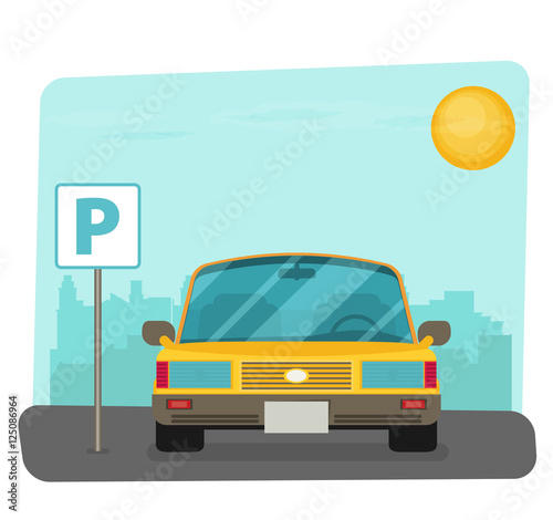 Parking lot vector illustration, flat parking lot sign