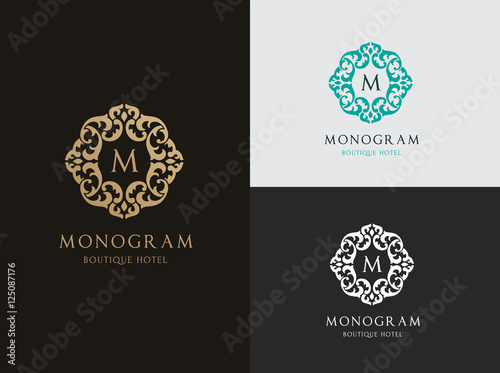 Monogram logo, hotel logo, M letter logo template