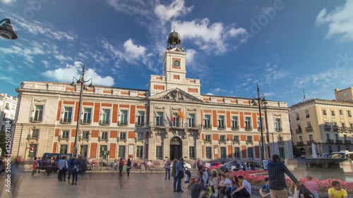 The Old Post Office building timelapse hyperlapse. Located in the Puerta del Sol. Madrid, Spain photo