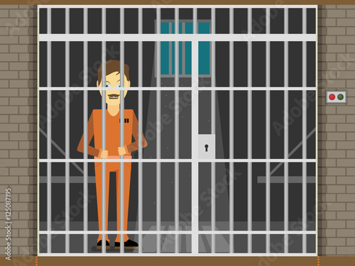 Prisoner, flat vector illustration of prison cell