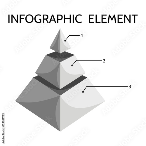 Gray black white three-tiered pyramidal chart with inscription Infographic element