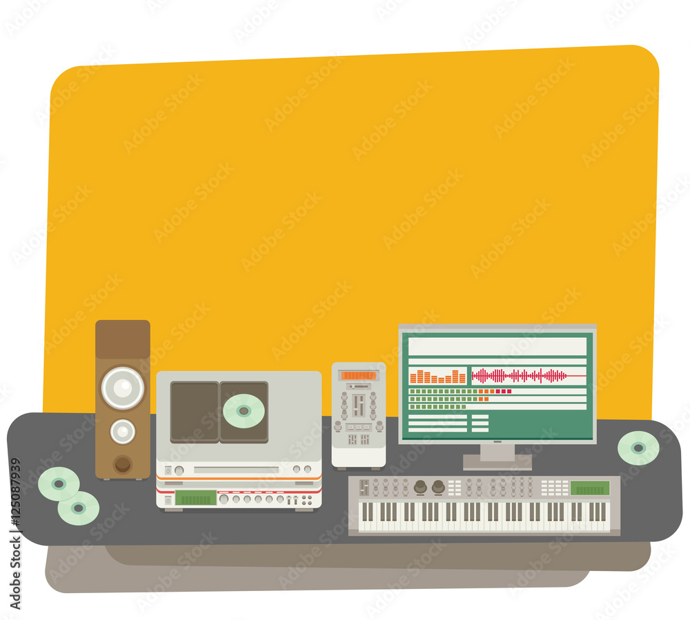 Sound recording studio. Flat vector. Sound recording studio. Flat vector.