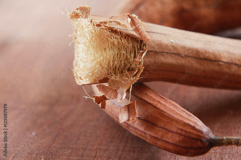 Dry Luffa on wooden Dry Luffa on wooden