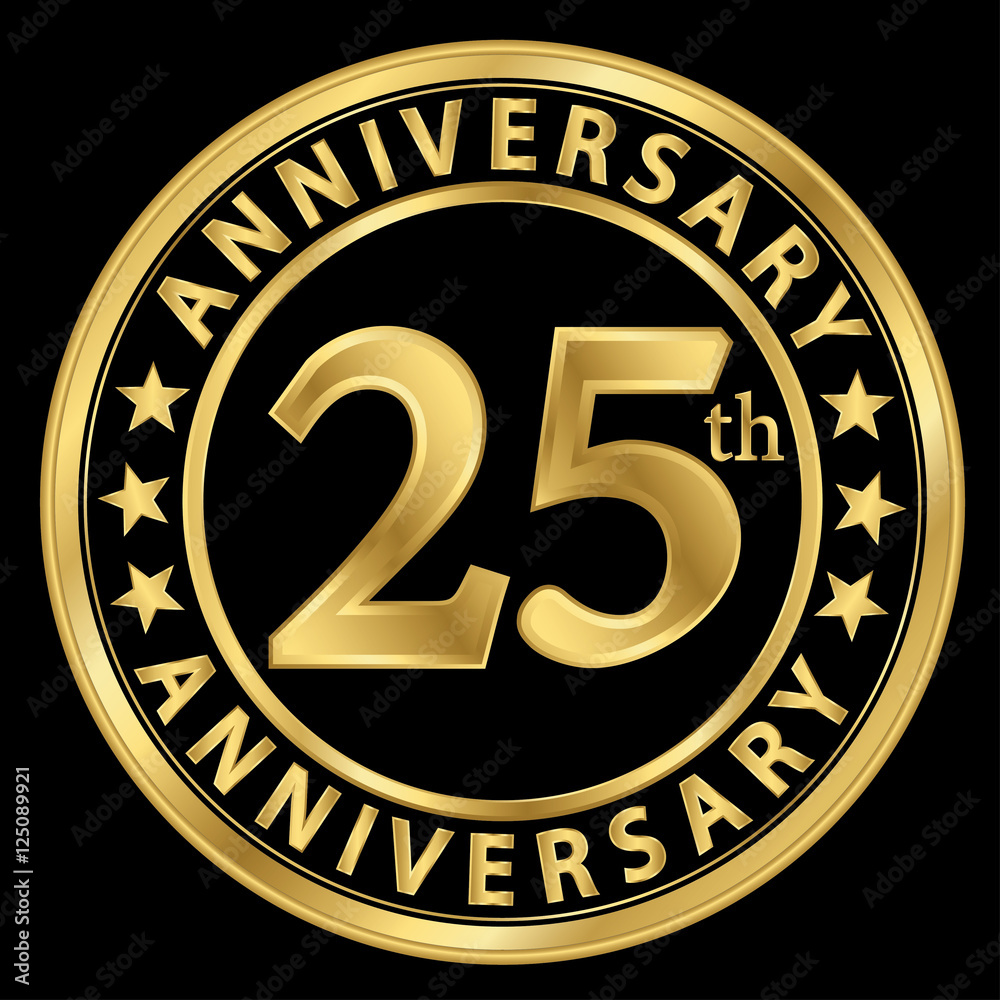 25th anniversary golden label, 25 year anniversary golden sign,