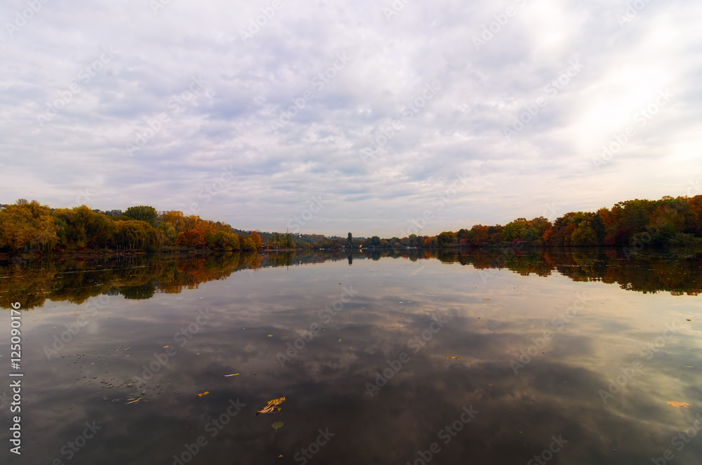 A lake in Autumn on a cloudy day