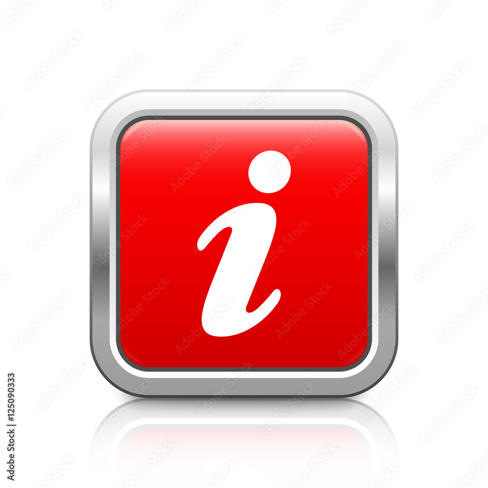 Information – Glossy red metal button with reflection Information – Glossy red metal button with reflection