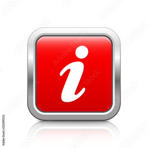 Information – Glossy red metal button with reflection