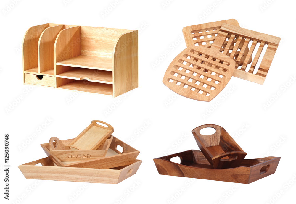 Wood kitchenware isolated on white background.
Wood kitchenware isolated on white background.