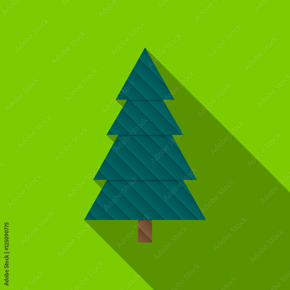 Abstract Christmas tree with long shadow on light green background Abstract Christmas tree with long shadow on light green background