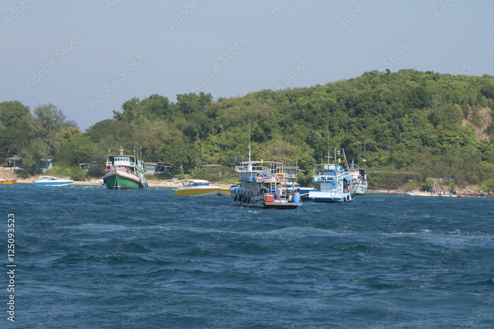 Recreational boats near with Koh-Larn island, Pattaya, Thailand
