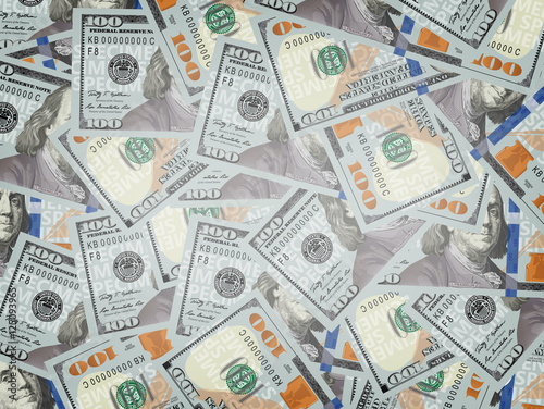 100 dollar bills background. Horizontal background with texture of stylized one hundred dollar banknotes. Vector illustration