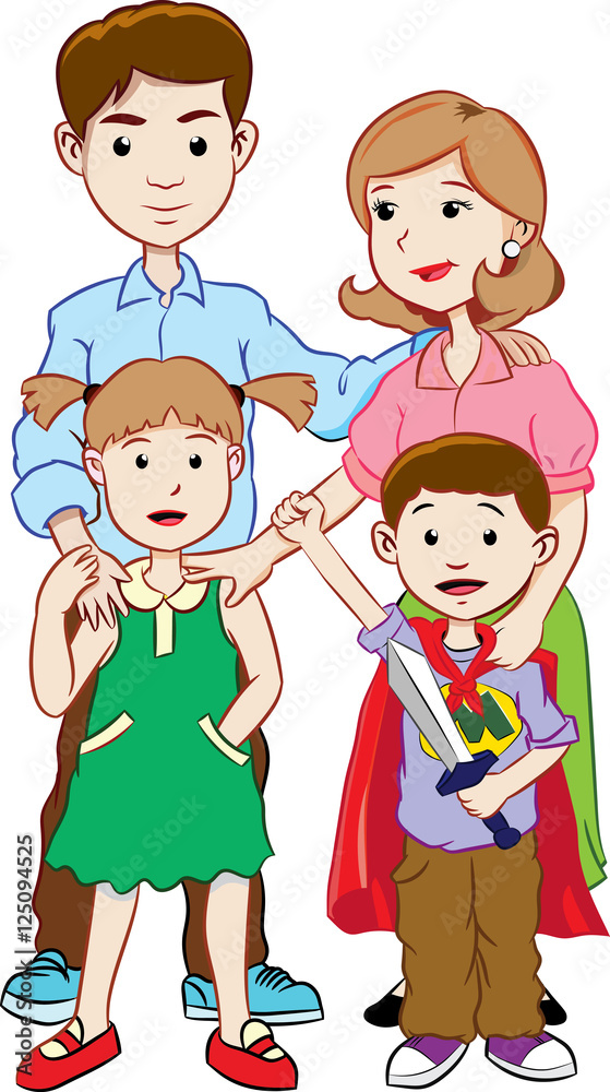 Cartoon of Happy young family in casual clothes with two children. colorful vector illustration. Cartoon of Happy young family in casual clothes with two children. colorful vector illustration.