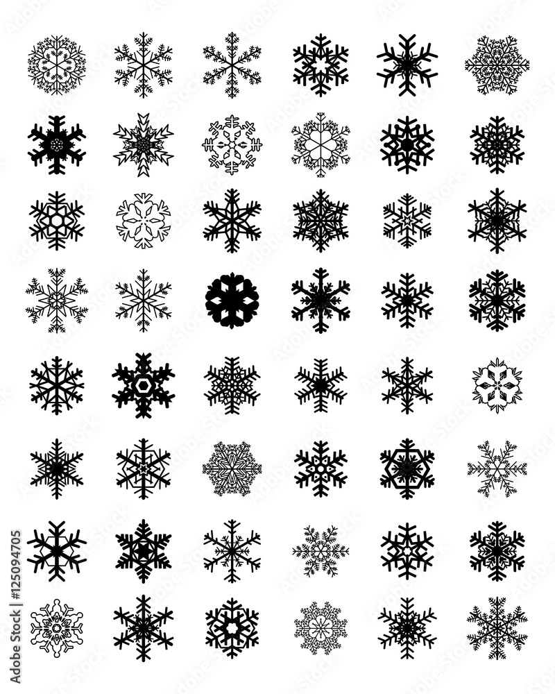 Set of different black snowflakes on a white background Set of different black snowflakes on a white background