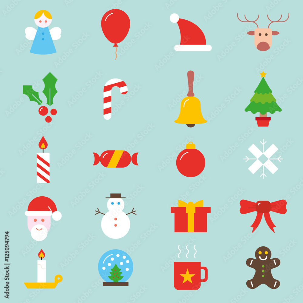 Set of flat Christmas colorful icons

