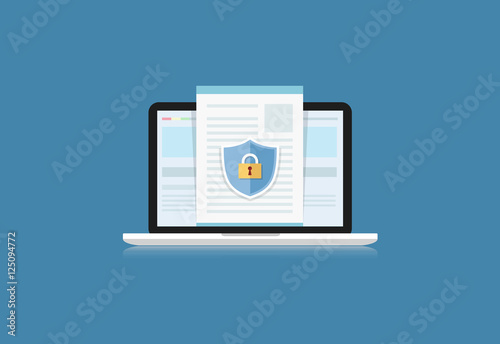 Concept is data security. Shield on Computer Desktop or Labtop p
